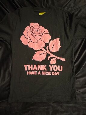 Black Graphic Tee with Pink Rose - Thank You Have A Nice Day size S nwot